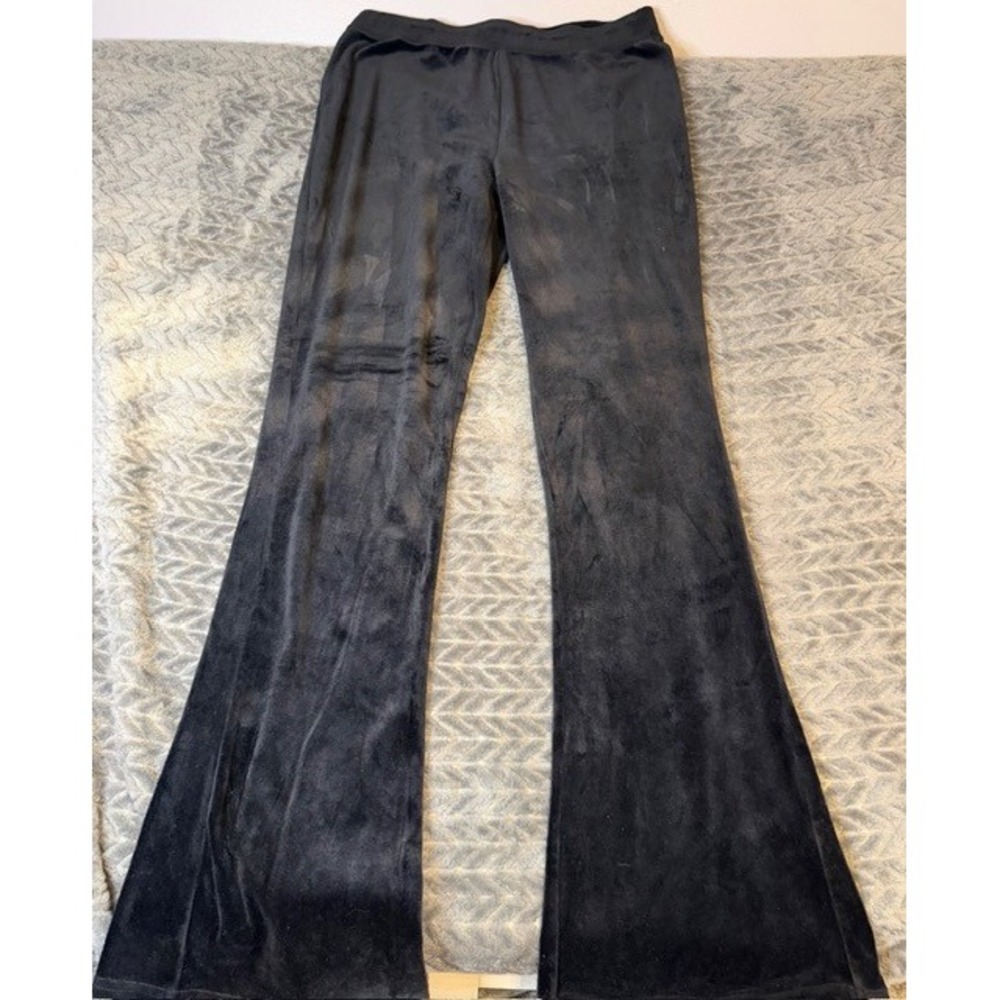 Refuge Athletics Womens Black Velour Flare Pants Wide Leg Athleisure Large 0297
